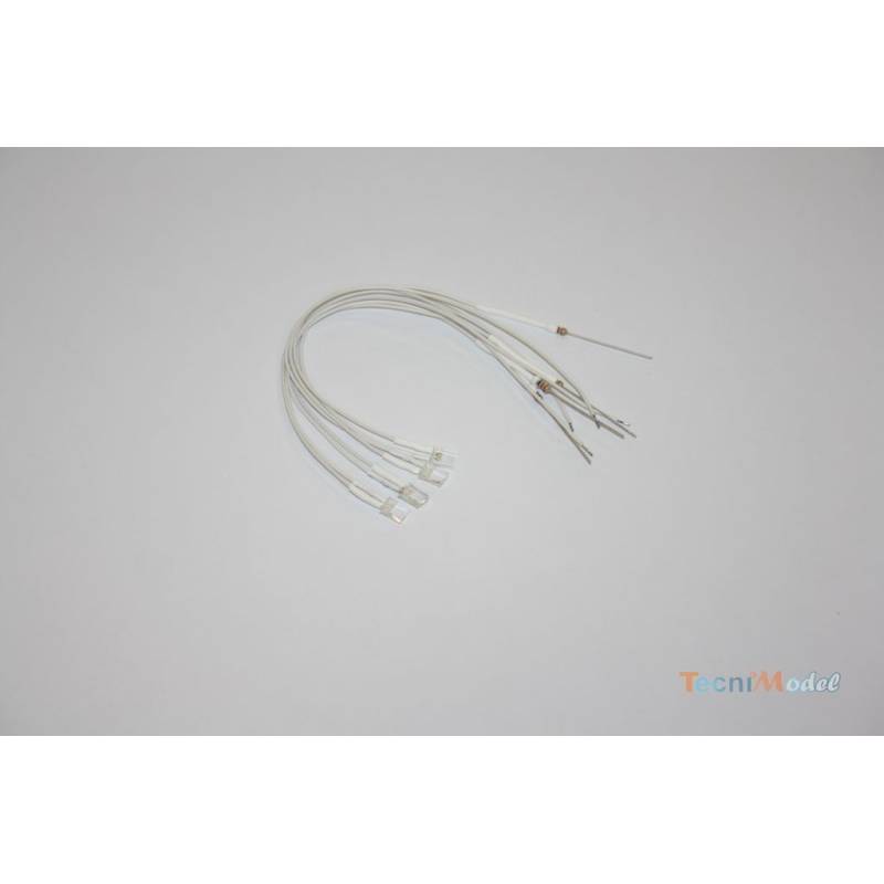 4 Leds cablées blanches rectangulaires 2x5mm 7.2v fil 18 cm