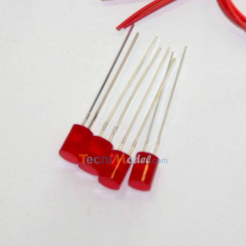 Kit of 4 5mm 7.2V red cylindrical diffusing leds