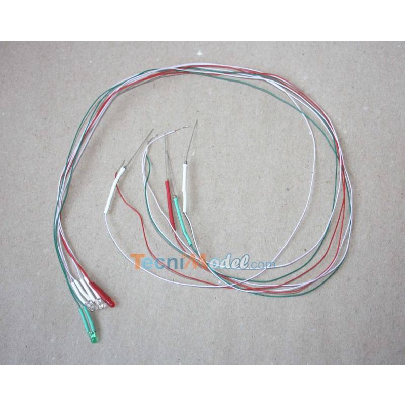 Wired LEDs 3mm position lights 7.2v 1 red. 1 green. 2 white