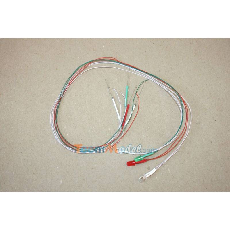 Leds cablées  5mm feux de position 7.2v 1 rouge. 1 verte. 2 blanches