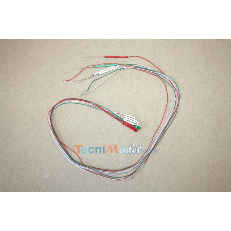 Leds câblées cylindriques Ø3mm feux de position 12v 1 rouge. 1 verte. 2 blanches