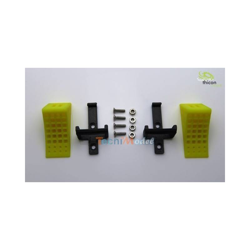 Paire de cales de roues jaunes avec supports noirs 1/14 - Thicon 50087