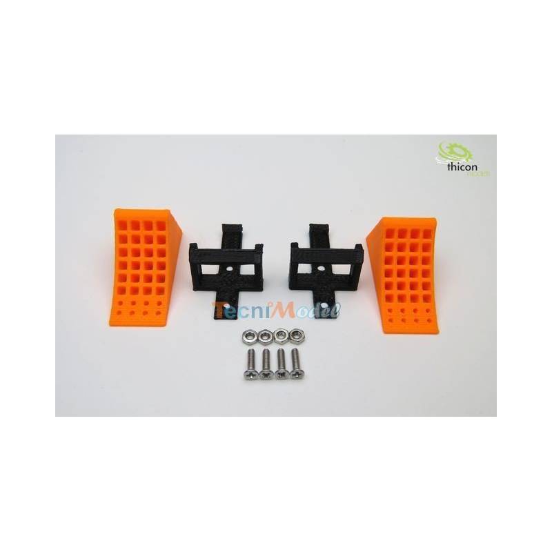 Paire de cales de roues oranges avec supports noirs 1/14 - Thicon 50094