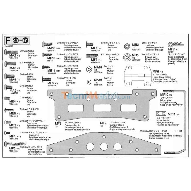 F Bag of metal parts Arocs 3363 Tamiya 56352
Tamiya 9403350