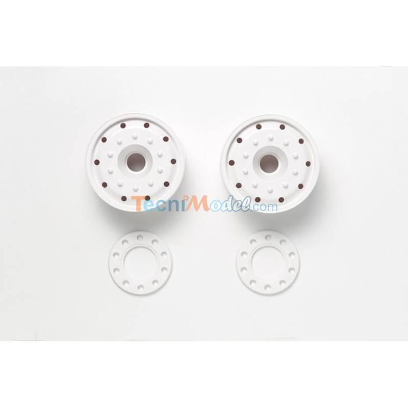 Pair of wide wheels (for ball bearings) in white plastic - Tamiya 56544