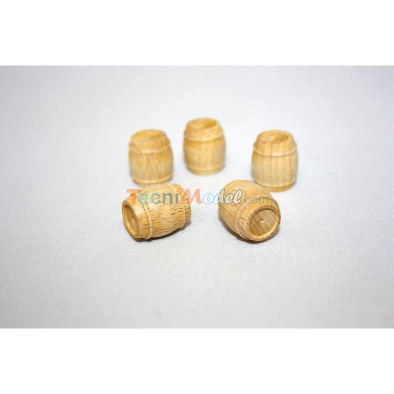 5 Wooden barrels 15x17mm