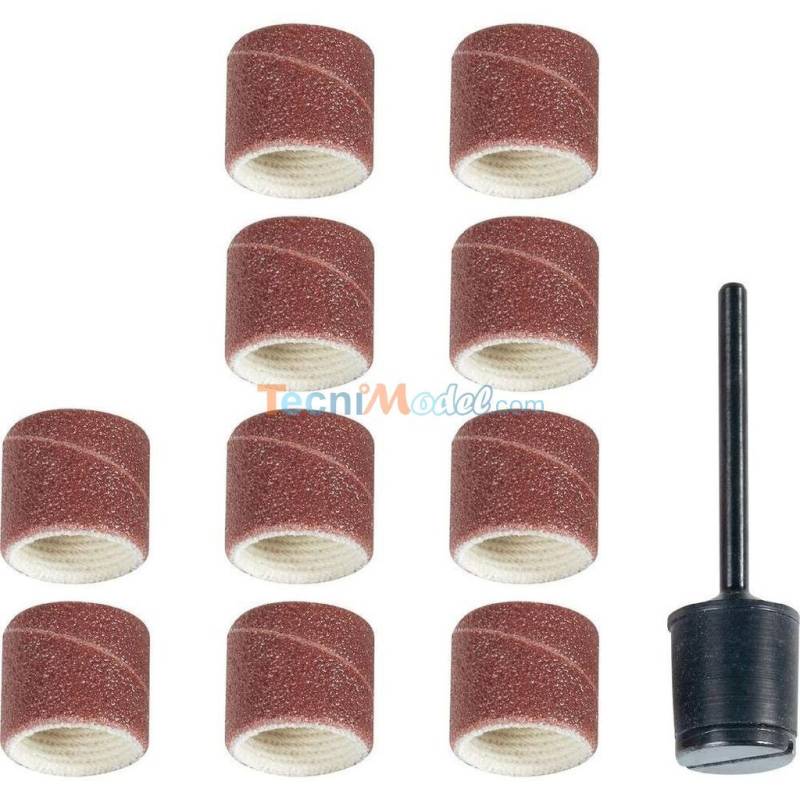 Papier émeri forme feuille cylindrique Ø 14 mm grain 120, par 10 pièces + 1 tige
