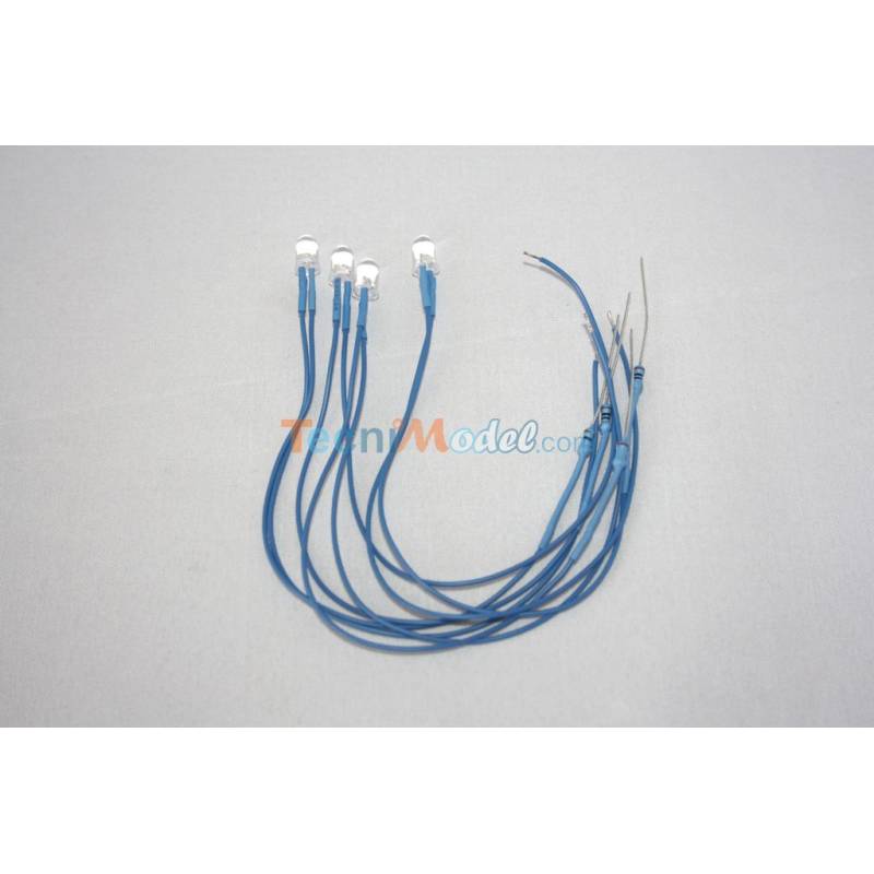 4 wired Leds 5mm blue high luminosity 12v 18cm wire