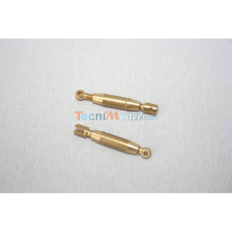 2 brass turnbuckles M2 14mm 1 split end and 1 ring end