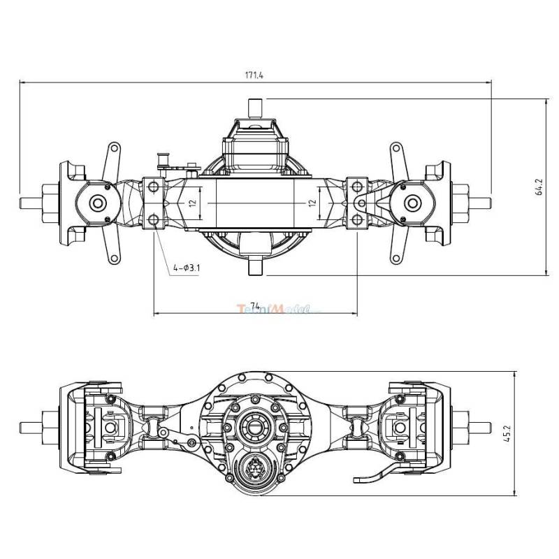 Aluminium front axle with differential lock for trucks Tamiya Lesu Q-9006