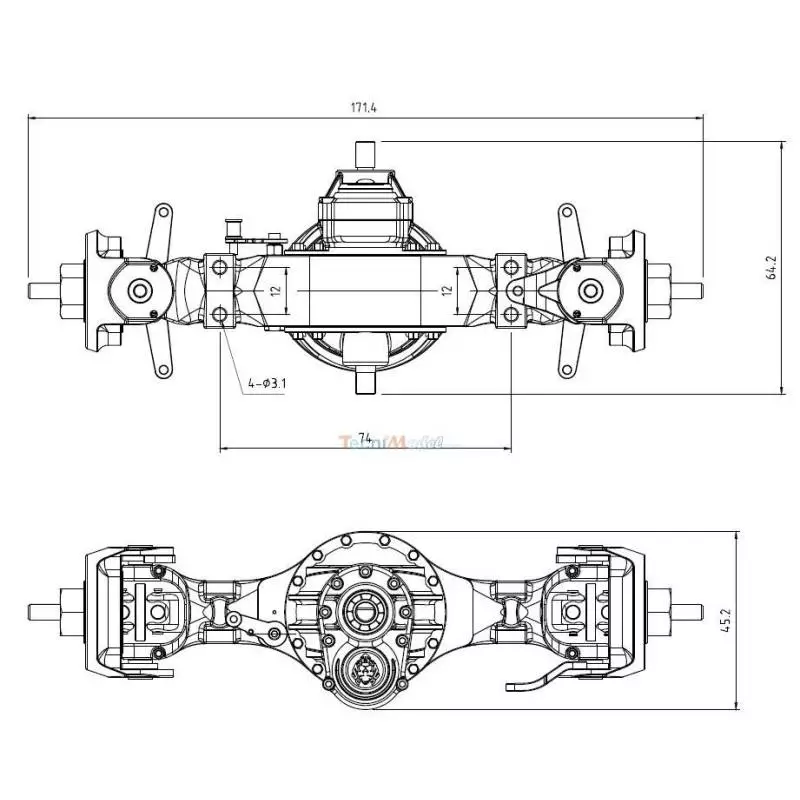 Pont avant central avec blocage de différentiel pour camion radiocommandé 1/14
Lesu Q-9005-B