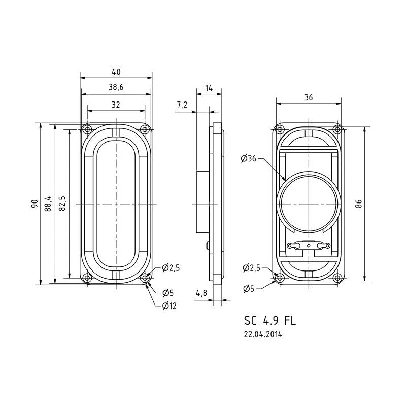 Miniature 8 Ohm 5 W rectangular speaker 90 x 40 x 14 mm