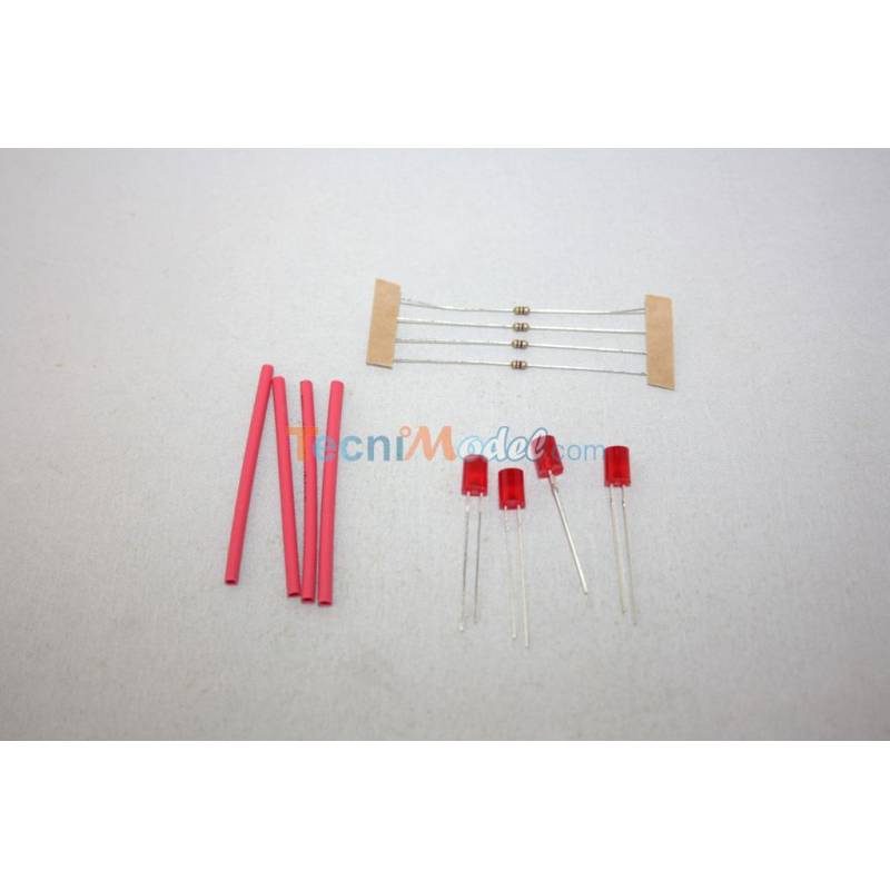 Kit of 4 5mm 7.2V red cylindrical diffusing leds