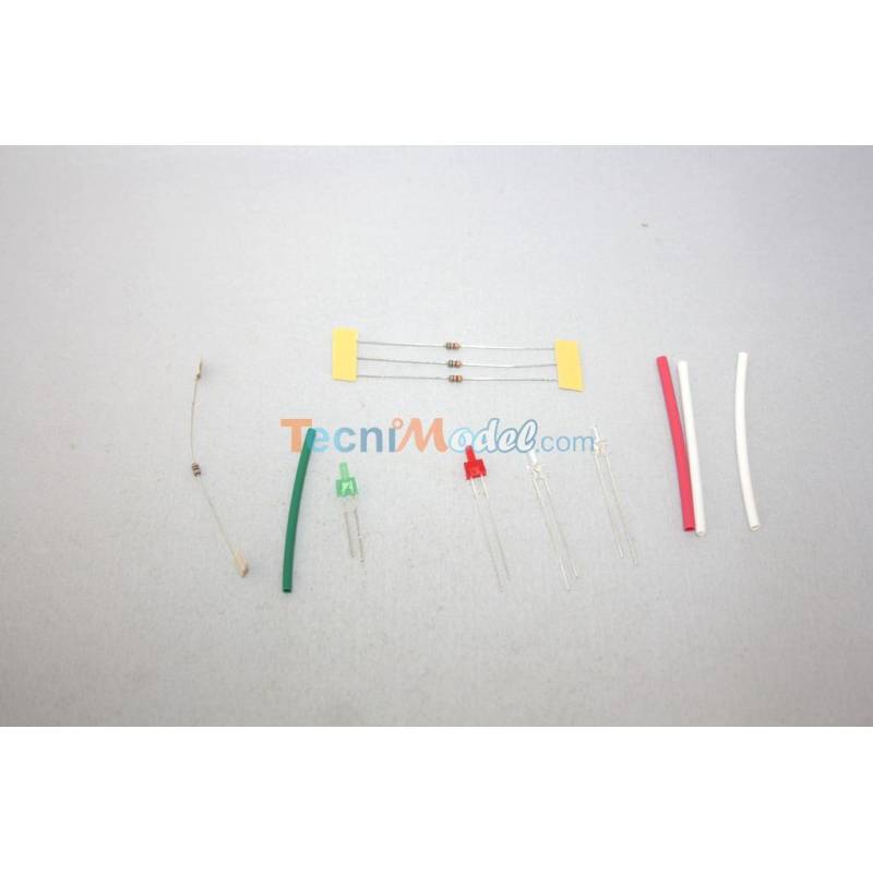Kit de leds canon 2mm feux de position 7.2v 1 rouge. 1 verte. 2 blanches