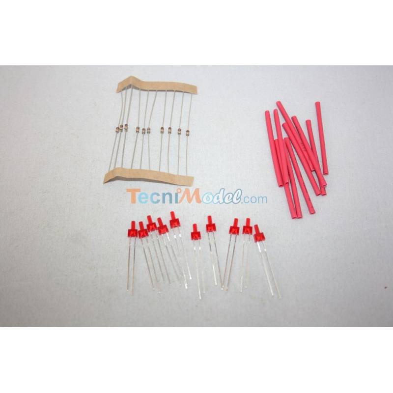 Kit of 10 red diffusing 2mm barrel LEDs 12v