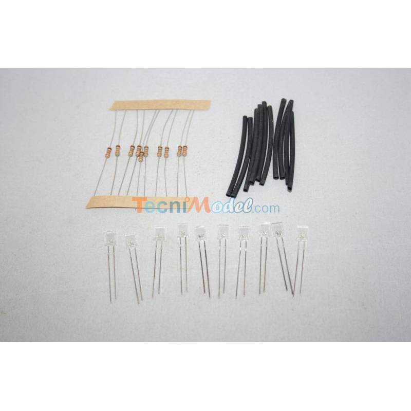 Kit 10 Leds rectangulaires 2x5mm 6v-7.2v Bleu