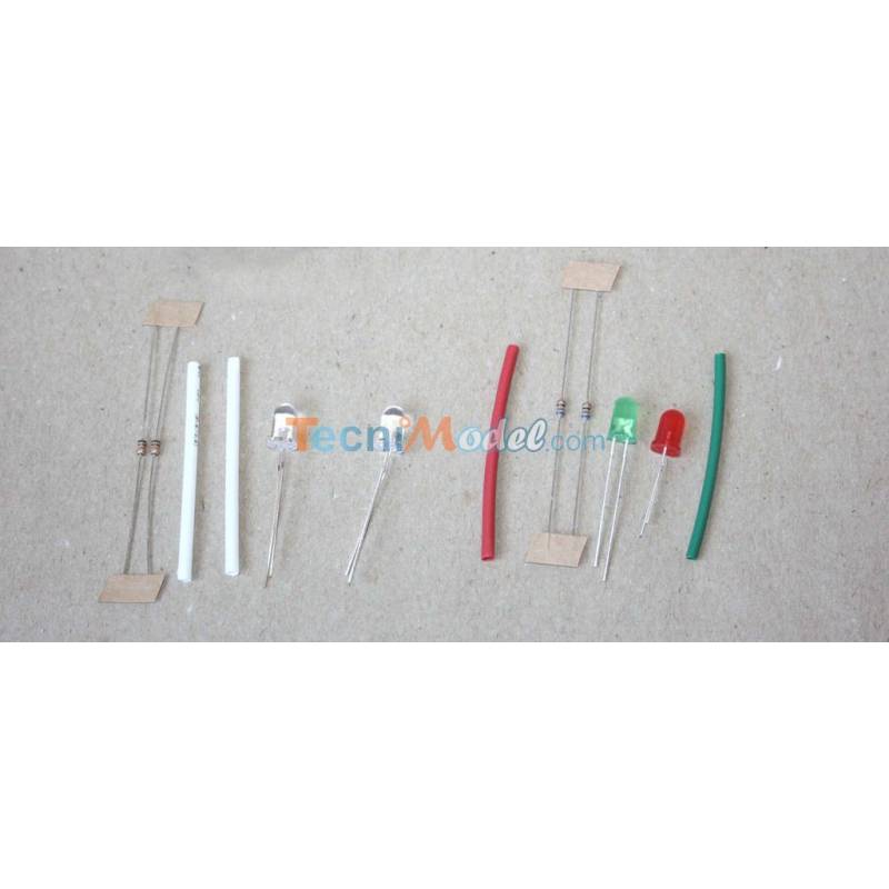 Kit leds 5mm feux de position 7.2v 1 rouge. 1 verte. 2 blanches