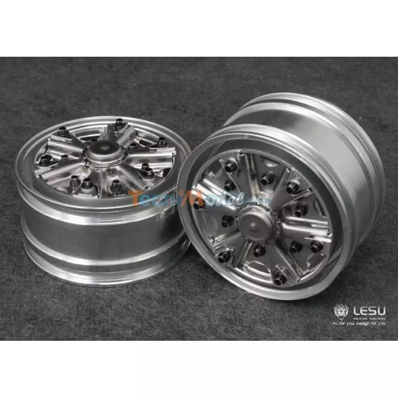 Pair of wide front aluminium rims with "Trilex" design, for hexagons, by LESU