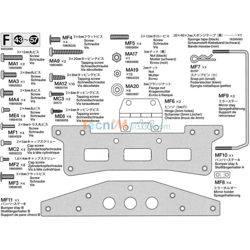 Sachet de pièces F pour Arocs Tamiya 56357 / 56361 - TAMIYA 9403489