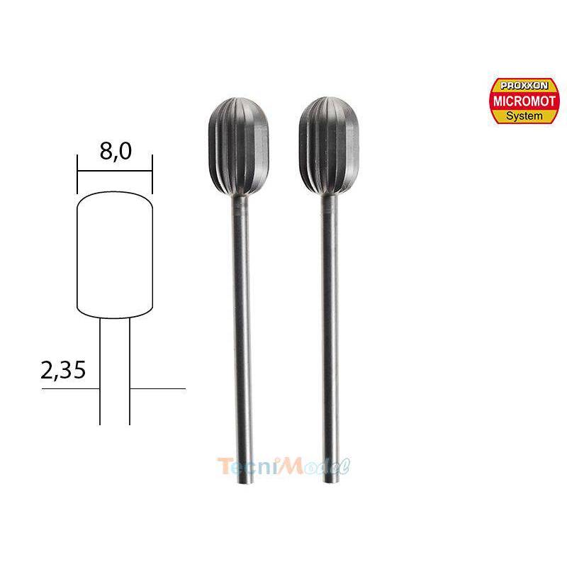 2 Fraises Ø8mm embout en acier wolfram-vanadium axe 2,35 mm PROXXON 28726