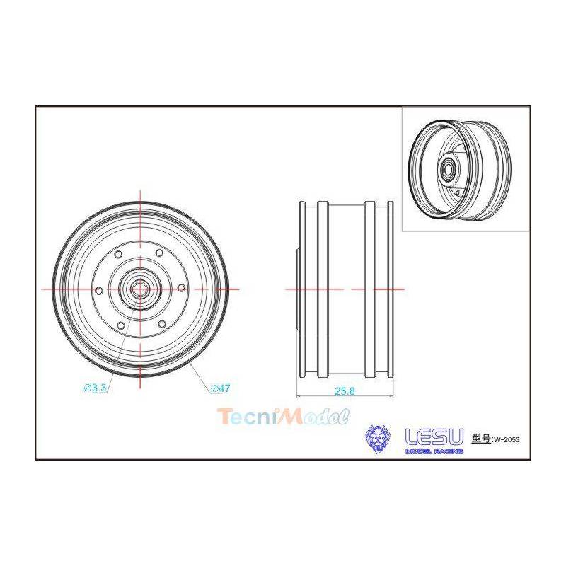 Pair of Wide Mercedes Front Aluminum Rims for ball-bearings
LESU W-2053-A