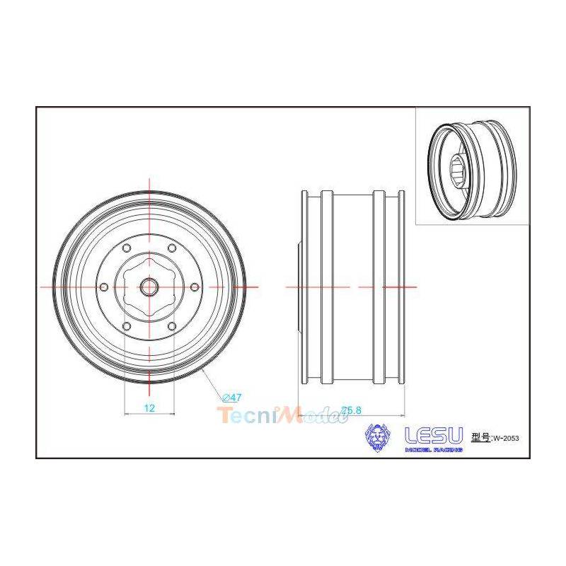 Pair of Front Aluminum Rim with hexagon for 1/14 Mercedes RC Truck by LESU
LESU W-2053-B