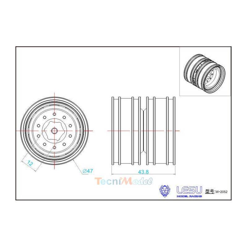Pair of twin rims for a Volvo 1/14 radio-controlled truck by LESU