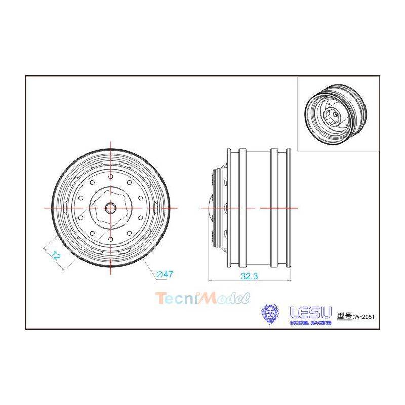 Paire de jantes alu avant pour Volvo par LESU (pour hexagones) - LESU W-2049-B