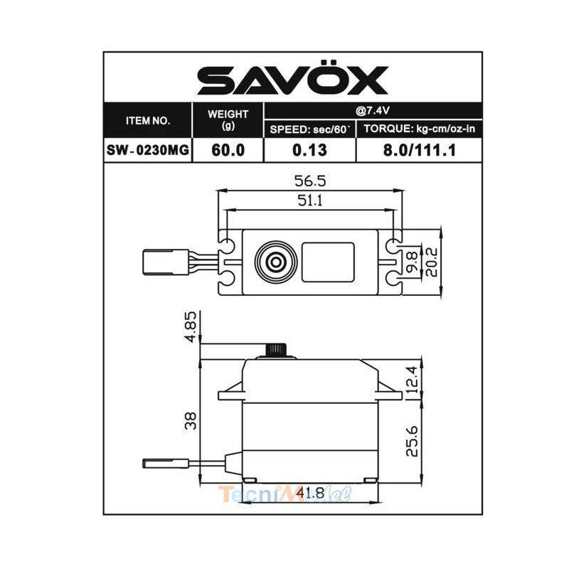 Servo Savöx SW-0230MG+ 8Kg.cm/7.4v étanche - SAVÖX SW-0230MG+