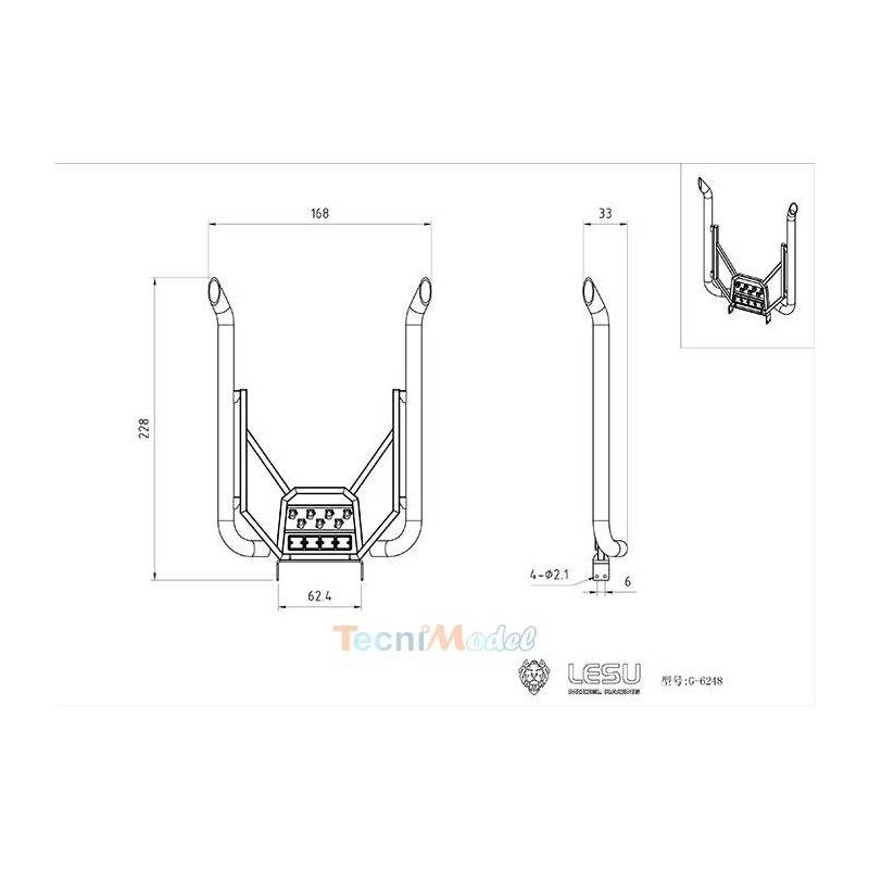Dual Exhaust for the Rear of a 1/14 Scale RC Truck Cab - LESU G-6248