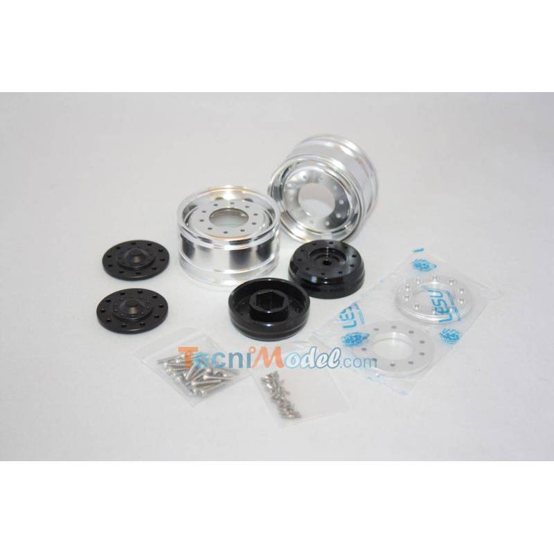 Pair of Black LESU wide front aluminium wheels for axles with Hexagons