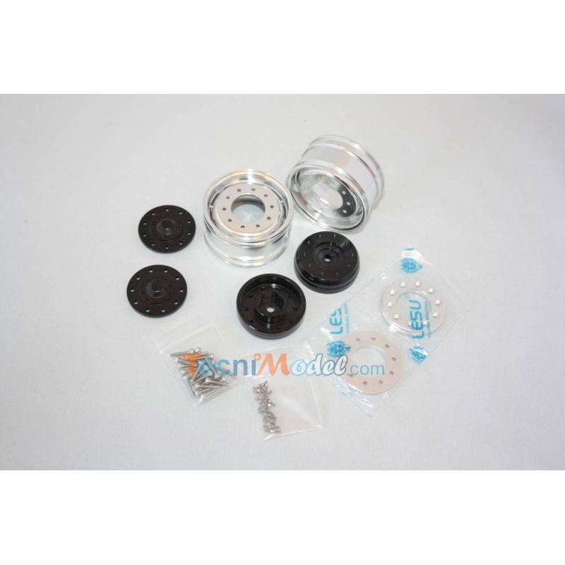 Pair of Black LESU wide front aluminium wheels for axles with Hexagons