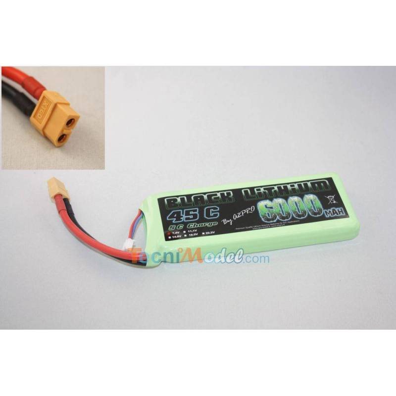 Black Lithium 6000mAh 35C 2S Lipo Battery 7.4v Prise XT60