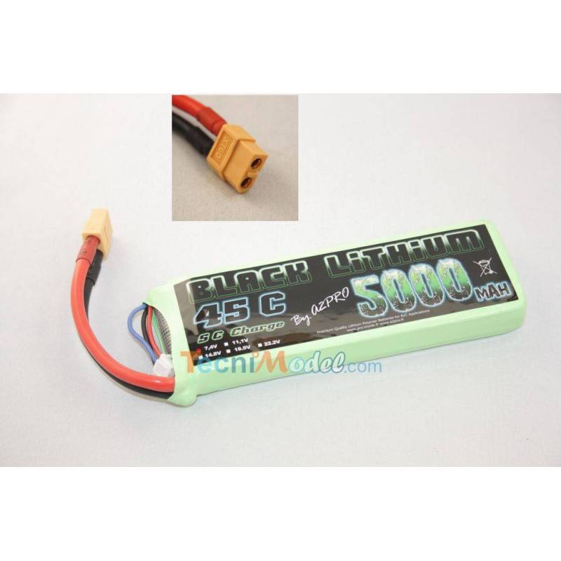 Black Lithium 5000mAh 35C 2S Lipo Battery 7.4v socket XT60