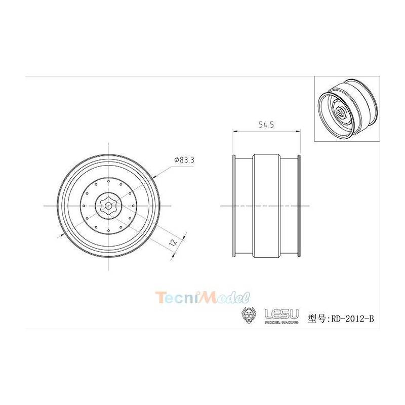 Paire de jantes Alu arrières pour tracteur 1/16 Bruder
LESU RD-2012-B