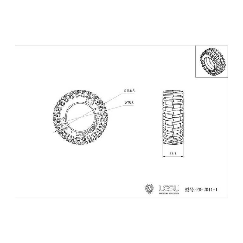Pair of rear tires for tractor 1/16 Bruder