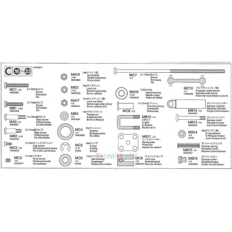 Sachet C pour Dépanneuse Volvo Tamiya 9403811