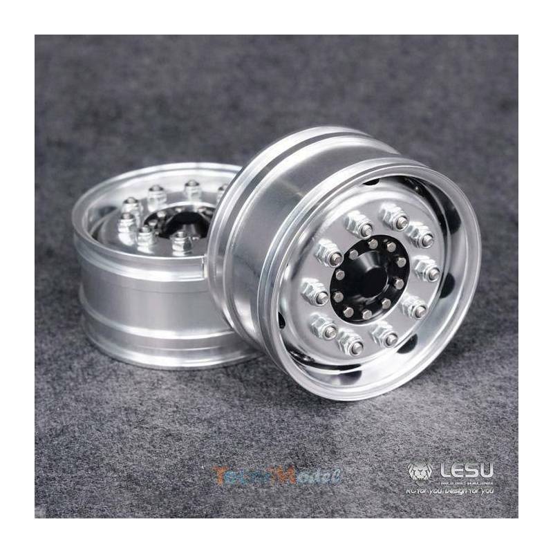 Pair of aluminium black LESU wide front wheels for axles with hexagons