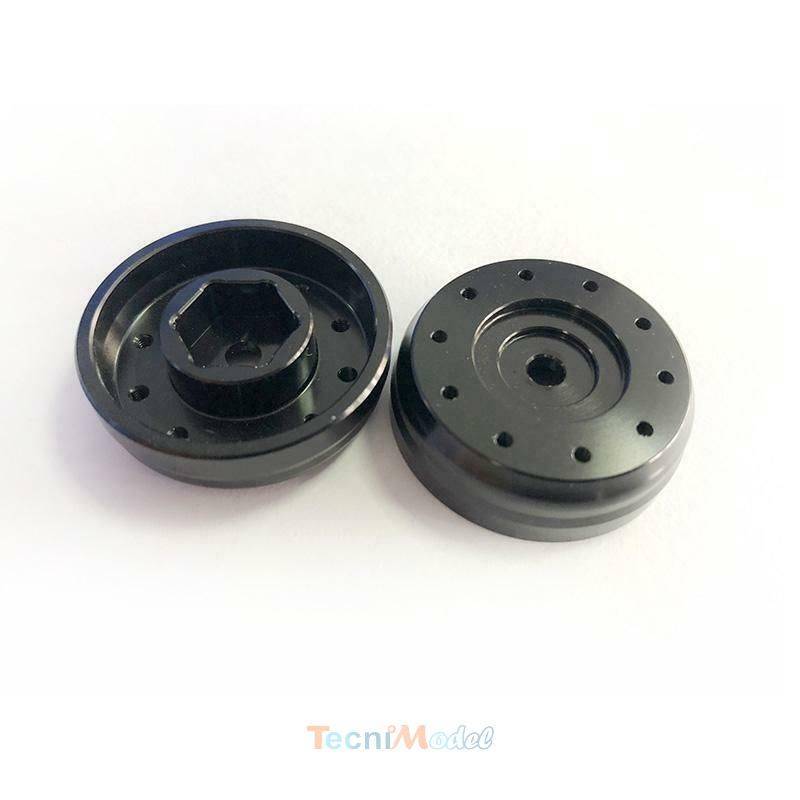 Pair of aluminium black LESU wide front wheels for axles with hexagons