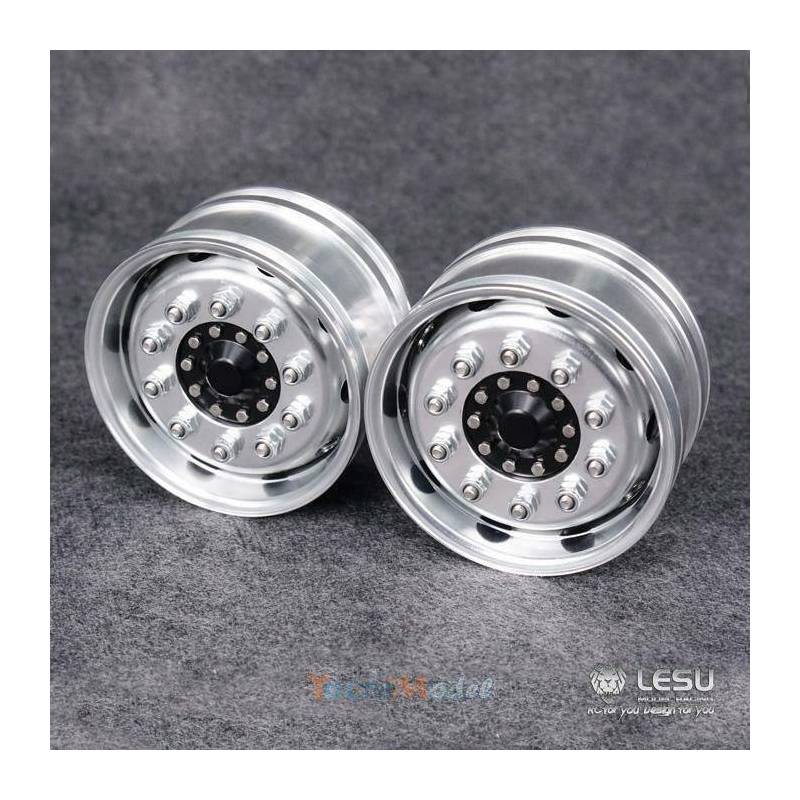 Pair of aluminium black LESU wide front wheels for axles with hexagons