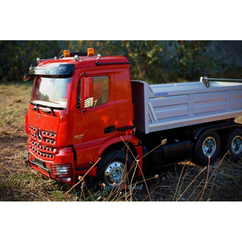 Camion Tamiya Mercedes Arocs 3348 benne 56361 ROUGE avec levage, lumières et son (Pack Complet)