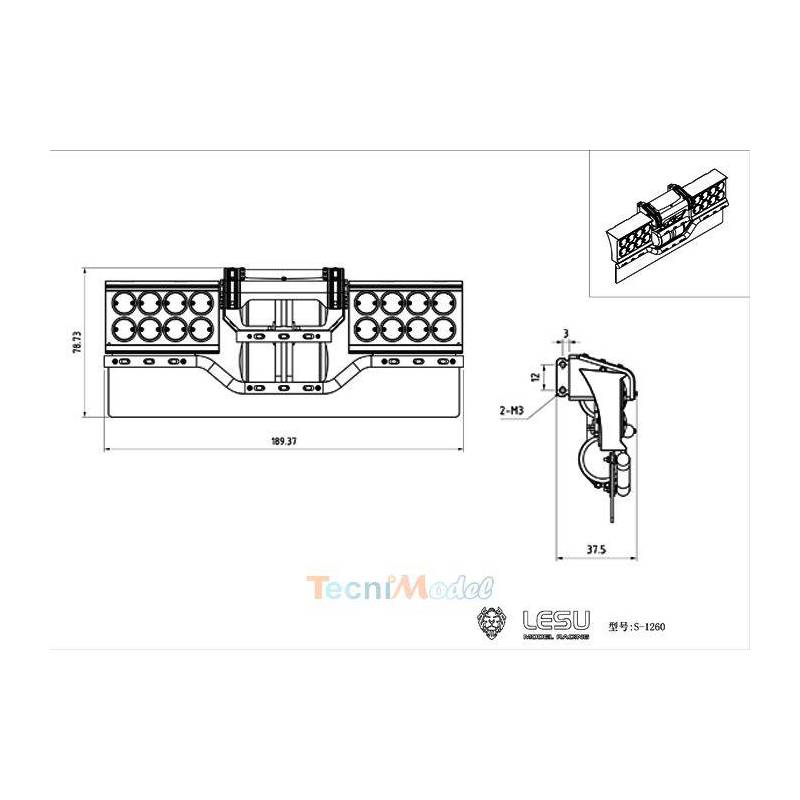 Pare-choc arrière avec feux ronds et lowbar pour camion européen 1/14 - LESU S-1260