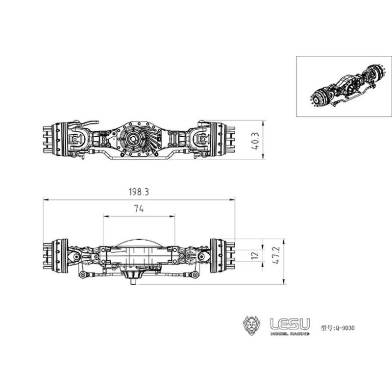 Lot de 3 ponts LESU avec différentiels inter-ponts pour 6x6
