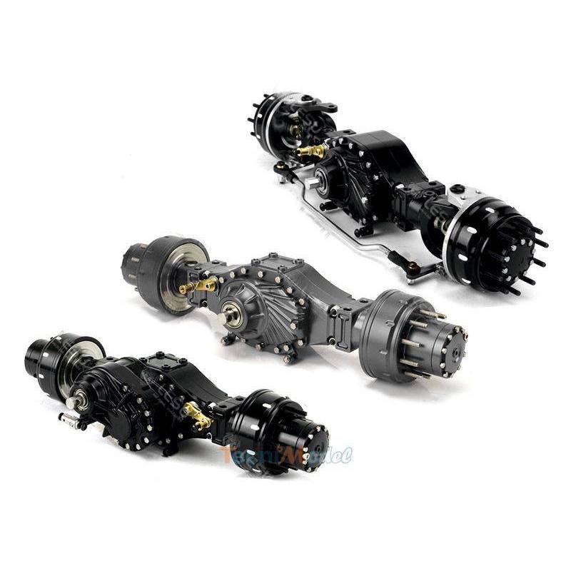 Set of 3 LESU axles with inter-axle differentials for 6x6 RC Trucks.