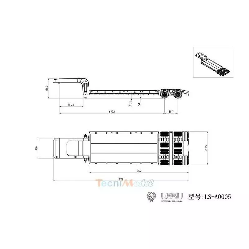 Remorque porte-engin en acier à 2 lignes d'essieux LESU LS-A0005