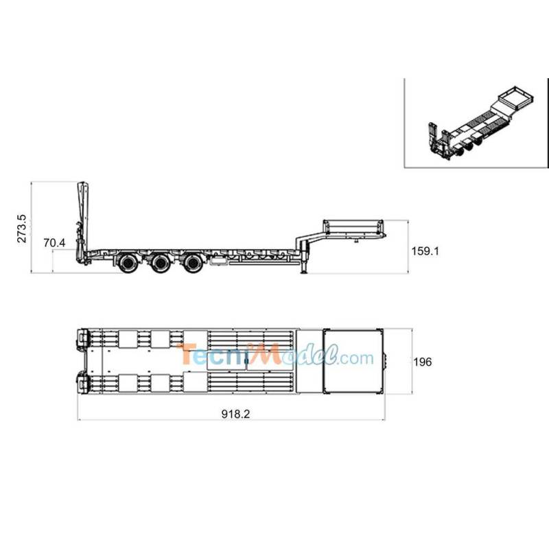 LESU 1/14 3-axle low loader semi-trailer with hydraulic ramps - LESU LS-A0020
