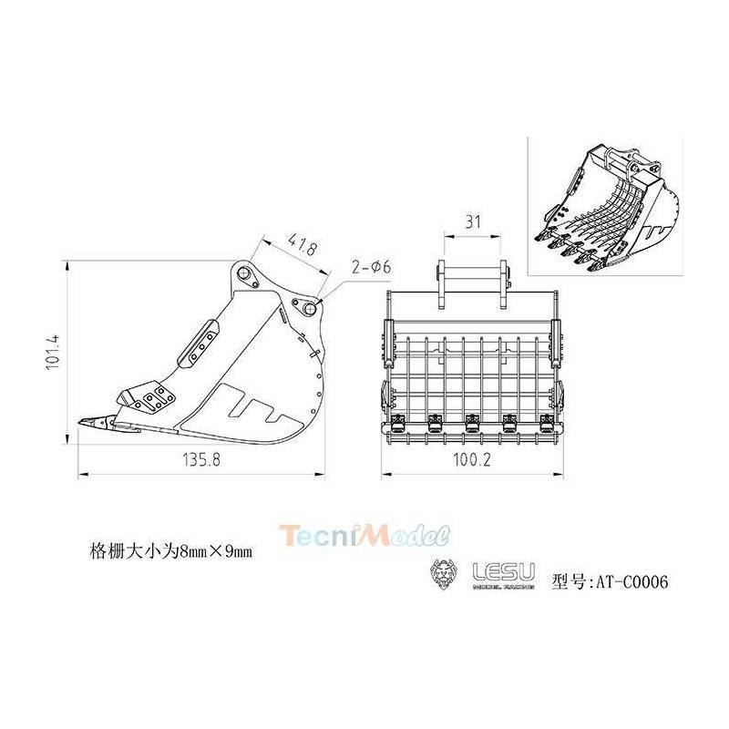 Godet de tri pour pelleteuse LESU PC360 / ET26L / ET30H / R945 - Réf : AT-C0006