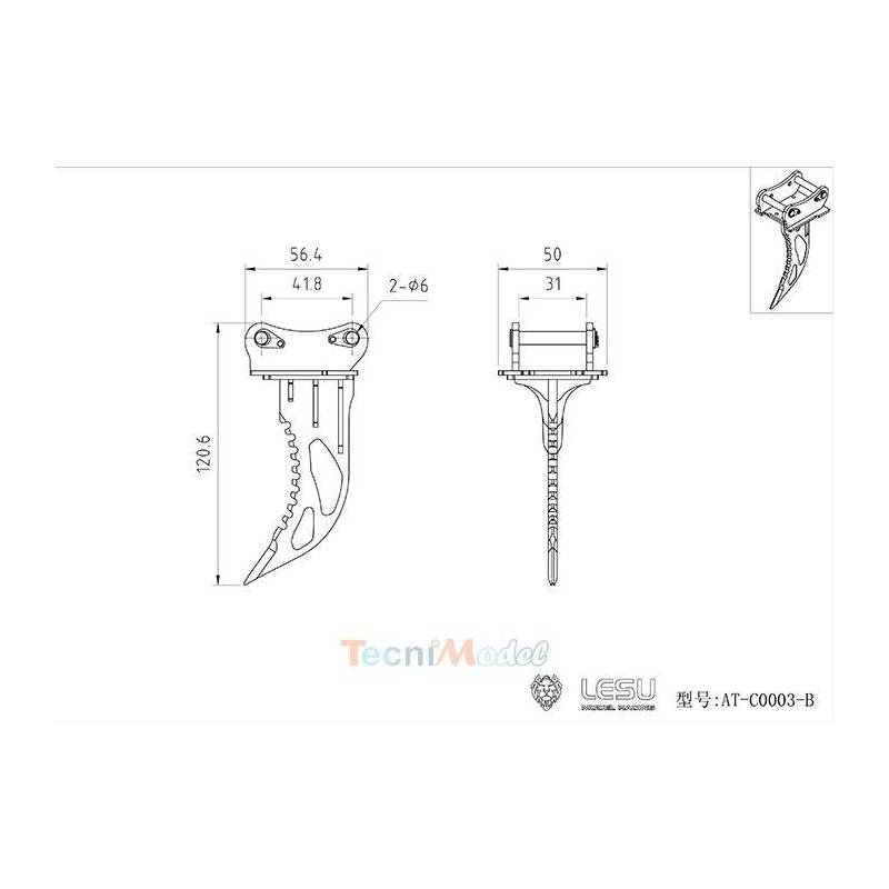Ripper pour pelleteuse LESU PC360 / ET26L / ET30H / R945 - Réf : AT-C0003-B