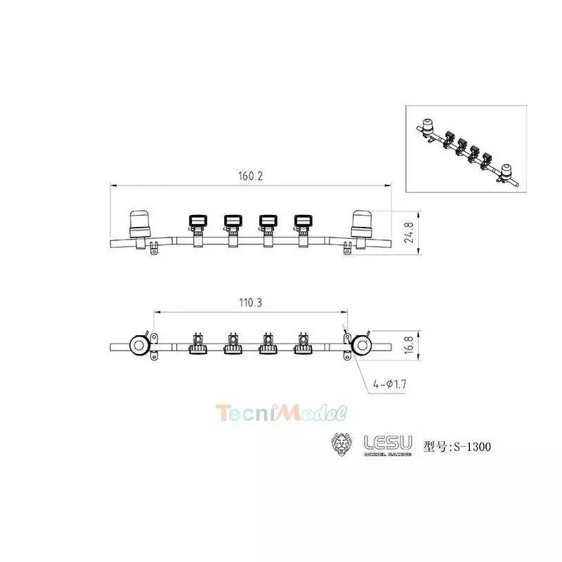 Rampe de projecteurs et gyrophares oranges pour camion Tamiya LESU S-1300