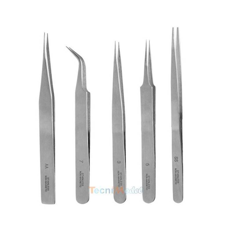 Lot de 5 Pinces Brucelles en Inox